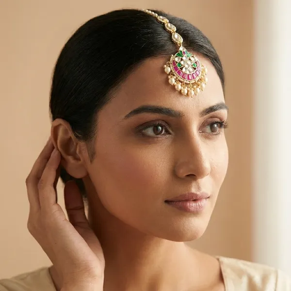 Traditional_Maang_Tikka_with_Pearl_Chain_and_Kundan_Work
