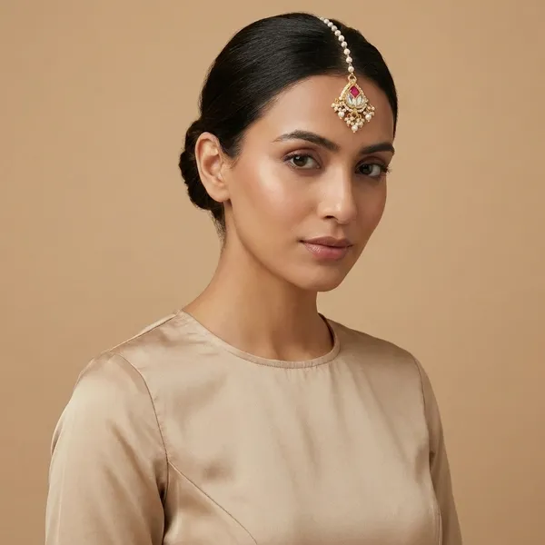 Traditional_Golden_Maang_Tikka_with_Pearl_Chain_and_Pink_Stone_Pendant