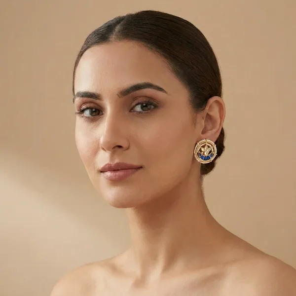 Elegant_Gold_Toned_Kundan_&_Blue_Enamel_Stud_Earrings