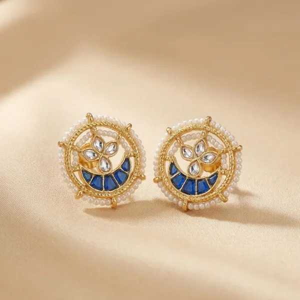 Elegant_Gold_Toned_Kundan_&_Blue_Enamel_Stud_Earrings
