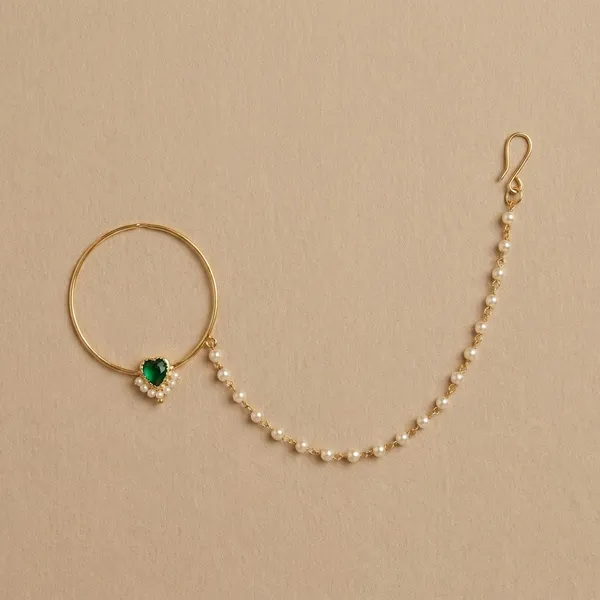Gold_toned_Nose_pin_with_Green_Stone_and_Chain