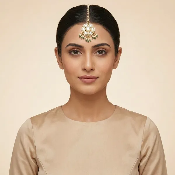 Traditional_Golden_Maang_Tikka_with_Pearl_Chain_and_Kundan_Work