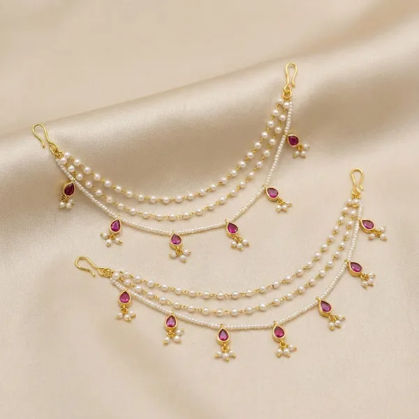 Elegant_Gold_Plated_Pearl_And_Crystal_Ear_Chain_Set