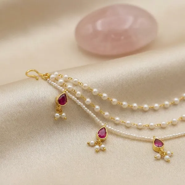Elegant_Gold_Plated_Pearl_And_Crystal_Ear_Chain_Set
