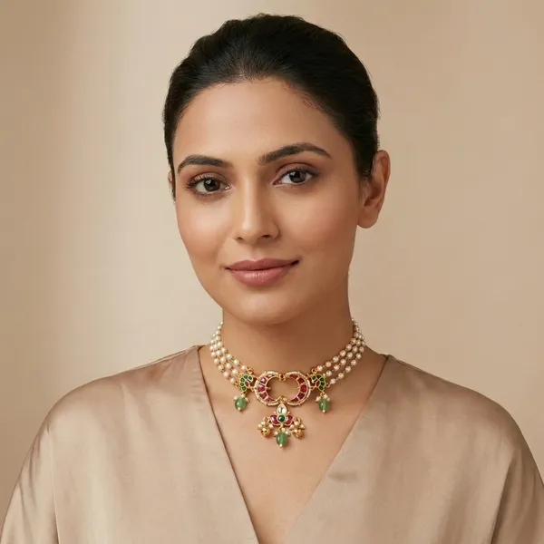 Traditional_Gold_Plated_Choker_Necklace_with_Ruby_and_Emerald_Stones