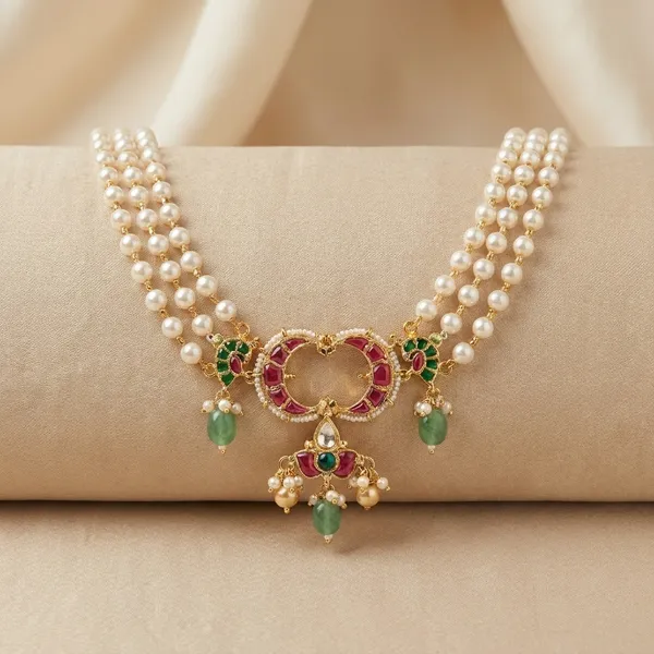 Traditional_Gold_Plated_Choker_Necklace_with_Ruby_and_Emerald_Stones