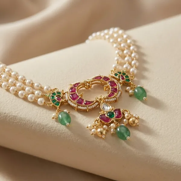 Traditional_Gold_Plated_Choker_Necklace_with_Ruby_and_Emerald_Stones