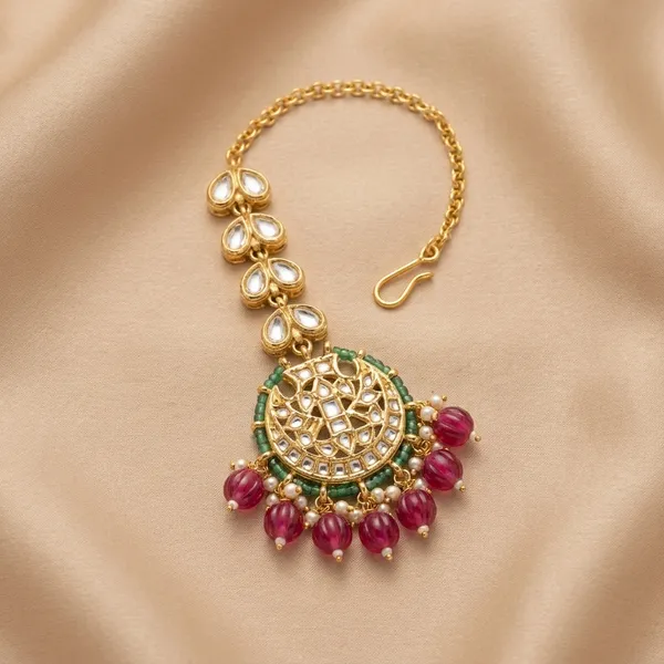 Maang_Tikka___Traditional_Gold_Plated_Kundan_Jewelry_with_Beaded_Drops