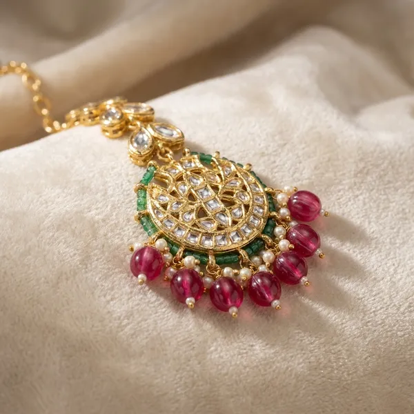 Maang_Tikka___Traditional_Gold_Plated_Kundan_Jewelry_with_Beaded_Drops