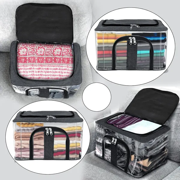 Pack_Of_2_|_33_Ltr_Pvc_Transparent_Moisture_Proof_Storage_Box_For_Clothes_|_Under-Bed_Closet_Wardrobe_Organizer_Bag_For_Clothes_With_Carry_Handle_(44_X_31_X_24_Cm)_|_Black