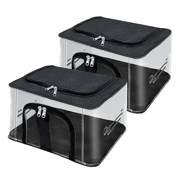 Pack_Of_2_|_33_Ltr_Pvc_Transparent_Moisture_Proof_Storage_Box_For_Clothes_|_Under-Bed_Closet_Wardrobe_Organizer_Bag_For_Clothes_With_Carry_Handle_(44_X_31_X_24_Cm)_|_Black