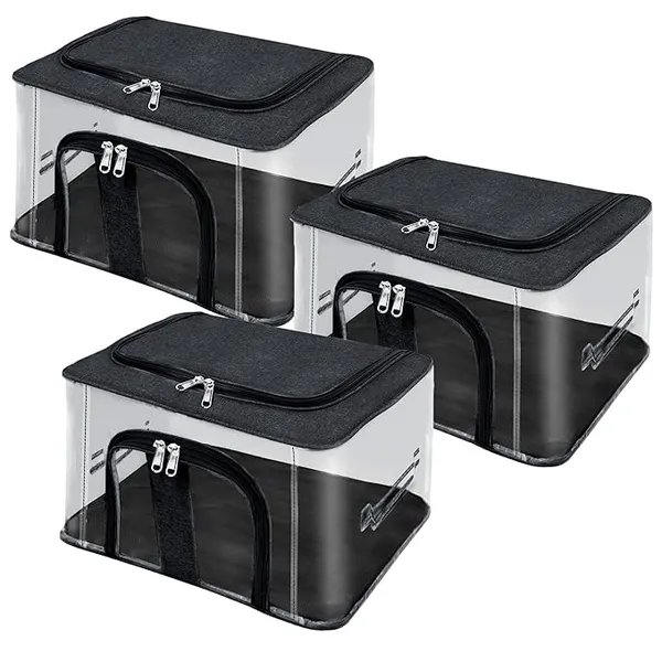 Pack_Of_3_|_33_Ltr_Pvc_Transparent_Moisture_Proof_Storage_Box_For_Clothes_|_Under-Bed_Closet_Wardrobe_Organizer_Bag_For_Clothes_With_Carry_Handle_(44_X_31_X_24_Cm)_|_Black