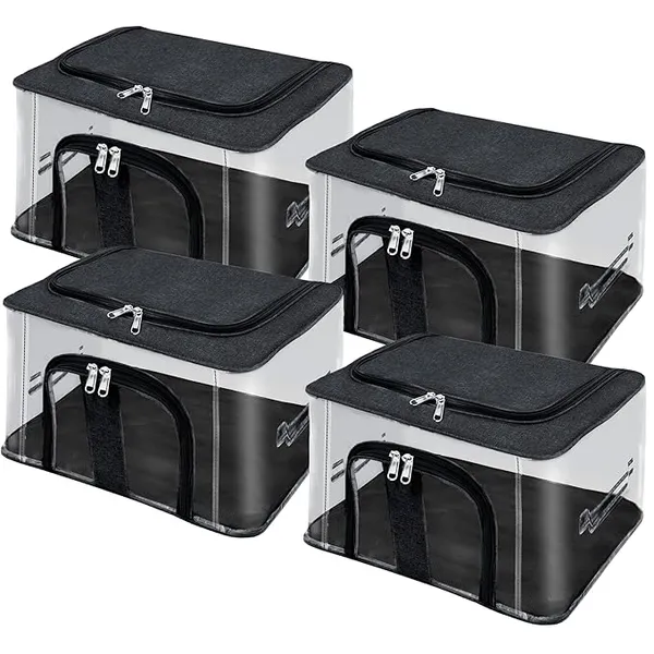 Pack_Of_4_|_33_Ltr_Pvc_Transparent_Moisture_Proof_Storage_Box_For_Clothes_|_Under-Bed_Closet_Wardrobe_Organizer_Bag_For_Clothes_With_Carry_Handle_(44_X_31_X_24_Cm)_|_Black