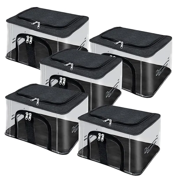 Pack_Of_5_|_33_Ltr_Pvc_Transparent_Moisture_Proof_Storage_Box_For_Clothes_|_Under-Bed_Closet_Wardrobe_Organizer_Bag_For_Clothes_With_Carry_Handle_(44_X_31_X_24_Cm)_|_Black