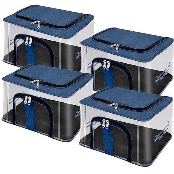 Pack_Of_4_|_33_Ltr_Pvc_Transparent_Moisture_Proof_Storage_Box_For_Clothes_|_Under-Bed_Closet_Wardrobe_Organizer_Bag_For_Clothes_With_Carry_Handle_(44_X_31_X_24_Cm)_|_Blue
