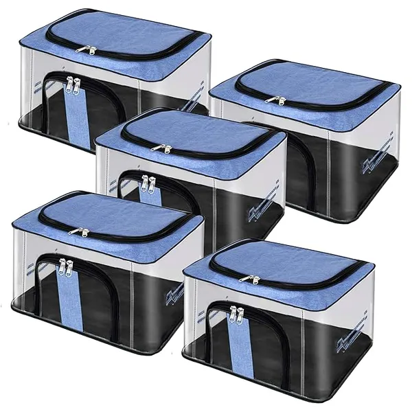 Pack_Of_5_|_33_Ltr_Pvc_Transparent_Moisture_Proof_Storage_Box_For_Clothes_|_Under-Bed_Closet_Wardrobe_Organizer_Bag_For_Clothes_With_Carry_Handle_(44_X_31_X_24_Cm)_|_Blue
