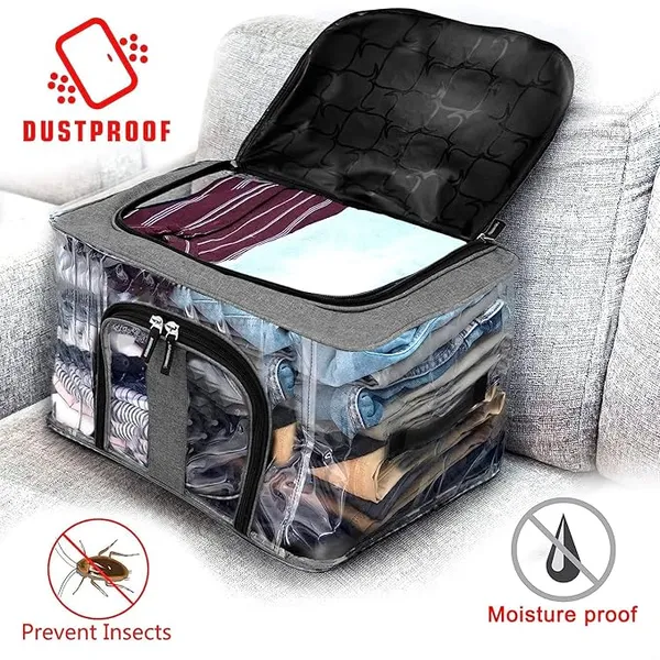 Pack_Of_2_|_33_Ltr_Pvc_Transparent_Moisture_Proof_Storage_Box_For_Clothes_|_Under-Bed_Closet_Wardrobe_Organizer_Bag_For_Clothes_With_Carry_Handle_(44_X_31_X_24_Cm)_|_Grey