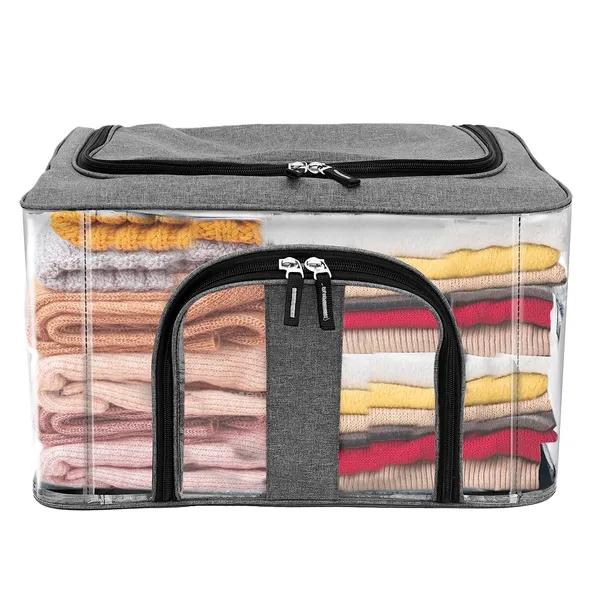 Pack_Of_2_|_33_Ltr_Pvc_Transparent_Moisture_Proof_Storage_Box_For_Clothes_|_Under-Bed_Closet_Wardrobe_Organizer_Bag_For_Clothes_With_Carry_Handle_(44_X_31_X_24_Cm)_|_Grey