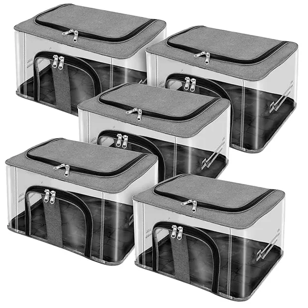 Pack_Of_5_|_33_Ltr_Pvc_Transparent_Moisture_Proof_Storage_Box_For_Clothes_|_Under-Bed_Closet_Wardrobe_Organizer_Bag_For_Clothes_With_Carry_Handle_(44_X_31_X_24_Cm)_|_Grey