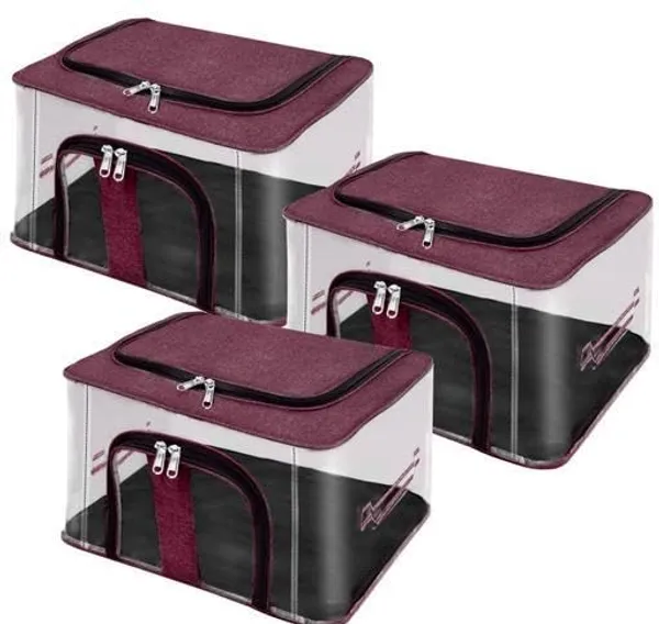 Pack_Of_3_|_33_Ltr_Pvc_Transparent_Moisture_Proof_Storage_Box_For_Clothes_|_Under-Bed_Closet_Wardrobe_Organizer_Bag_For_Clothes_With_Carry_Handle_(44_X_31_X_24_Cm)_|_Maroon