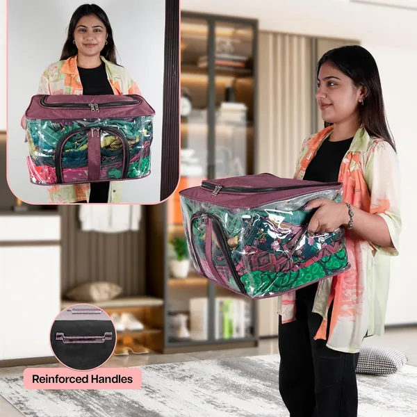 Pack_Of_5_|_33_Ltr_Pvc_Transparent_Moisture_Proof_Storage_Box_For_Clothes_|_Under-Bed_Closet_Wardrobe_Organizer_Bag_For_Clothes_With_Carry_Handle_(44_X_31_X_24_Cm)_|_Maroon