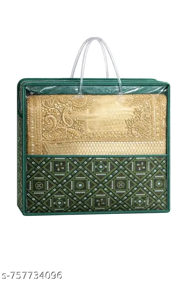 Decorative_Saree_Storage_Bag_With_Transparent_Window_-_Green_&_Gold_Design_|_Pack_Of_2