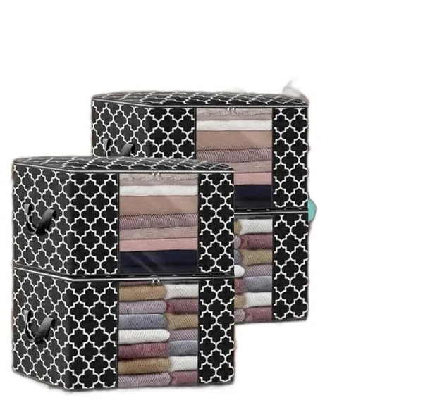 Pack_Of_4_|_Non_Woven_Printed_Saree_Cover_|_Black