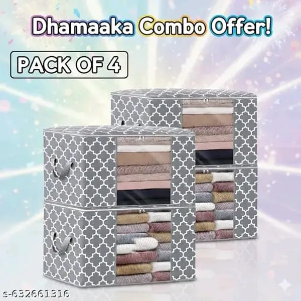 Pack_Of_4_|_Non_Woven_Printed_Saree_Cover_|_Grey