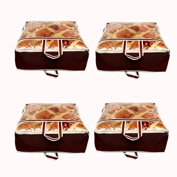 Pack_Of_4_|_Storage_Bags_Wardrobe_Organisers_For_Blanket_Rajai_With_Dust_Protection_|_Coffee