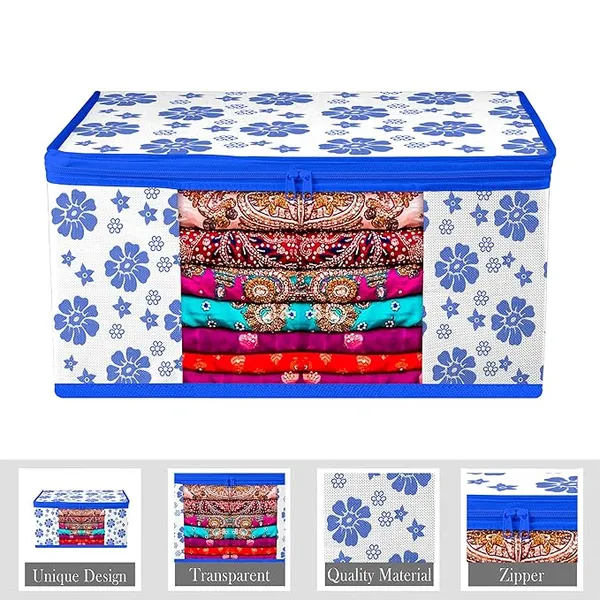 1-Compartment_Foldable_Fabric_Storage_Organizer_Box_-_Blue_And_White