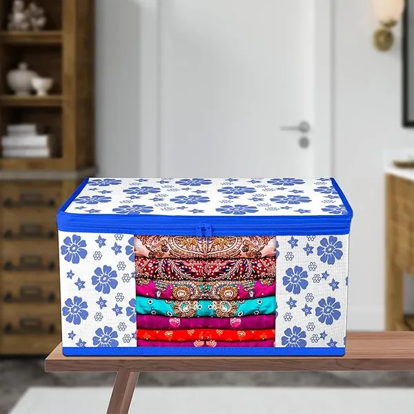 1-Compartment_Foldable_Fabric_Storage_Organizer_Box_-_Blue_And_White
