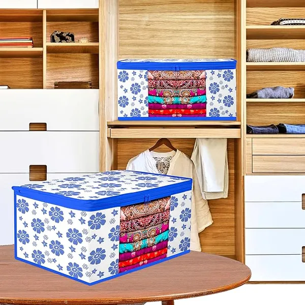 1-Compartment_Foldable_Fabric_Storage_Organizer_Box_-_Blue_And_White