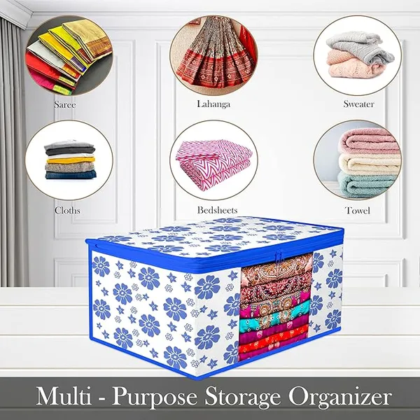 1-Compartment_Foldable_Fabric_Storage_Organizer_Box_-_Blue_And_White