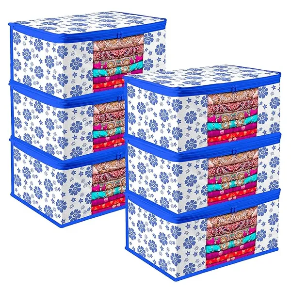 1-Compartment_Foldable_Fabric_Storage_Organizer_Box_-_Blue_And_White