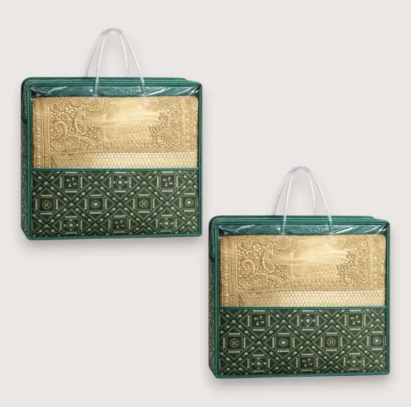 Decorative_Saree_Storage_Bag_With_Transparent_Window_-_Green_&_Gold_Design_|_Pack_Of_2