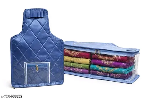 Quilted_Saree_Cover_And_Transparent_Storage_Organizer_Set_-_Blue