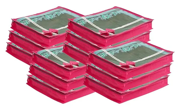 Pack_Of_12_|_Non_Woven_Transparent_View_Flower_Design_Attractive_Bow_Saree_Cover_Bag_With_Stainless_Steel_Zip_Lock,_Cloth_Cover,_Wardrobe_Organizer_|_Pink
