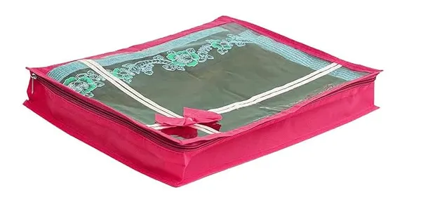 Pack_Of_18_|_Non_Woven_Transparent_View_Flower_Design_Attractive_Bow_Saree_Cover_Bag_With_Stainless_Steel_Zip_Lock,_Cloth_Cover,_Wardrobe_Organizer_|_Pink