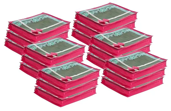 Pack_Of_18_|_Non_Woven_Transparent_View_Flower_Design_Attractive_Bow_Saree_Cover_Bag_With_Stainless_Steel_Zip_Lock,_Cloth_Cover,_Wardrobe_Organizer_|_Pink