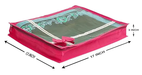 Pack_Of_9_|_Non_Woven_Transparent_View_Flower_Design_Attractive_Bow_Saree_Cover_Bag_With_Stainless_Steel_Zip_Lock,_Cloth_Cover,_Wardrobe_Organizer_|_Pink