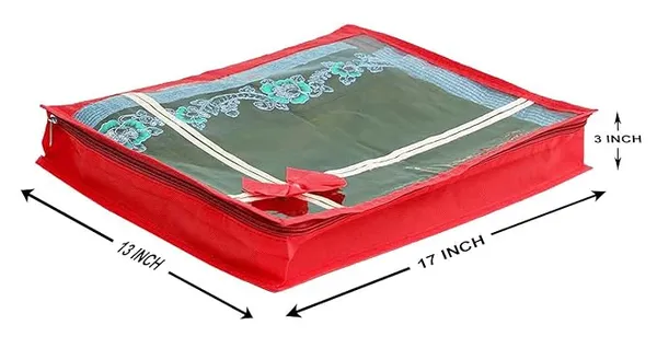 Pack_Of_18_|_Non_Woven_Transparent_View_Flower_Design_Attractive_Bow_Saree_Cover_Bag_With_Stainless_Steel_Zip_Lock,_Cloth_Cover,_Wardrobe_Organizer_|_Red