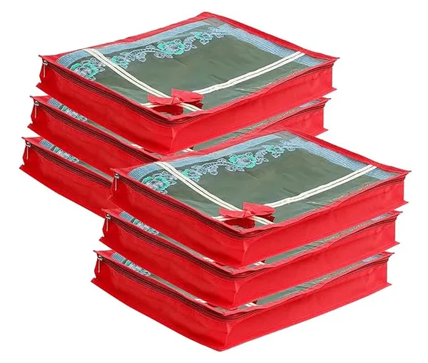 Pack_Of_6_|_Non_Woven_Transparent_View_Flower_Design_Attractive_Bow_Saree_Cover_Bag_With_Stainless_Steel_Zip_Lock,_Cloth_Cover,_Wardrobe_Organizer_|_Red