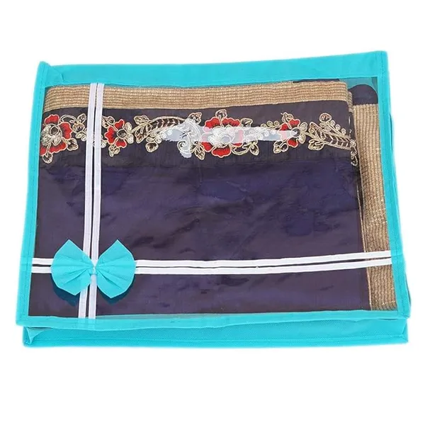 Pack_Of_12_|_Non_Woven_Transparent_View_Flower_Design_Attractive_Bow_Saree_Cover_Bag_With_Stainless_Steel_Zip_Lock,_Cloth_Cover,_Wardrobe_Organizer_|_Sky