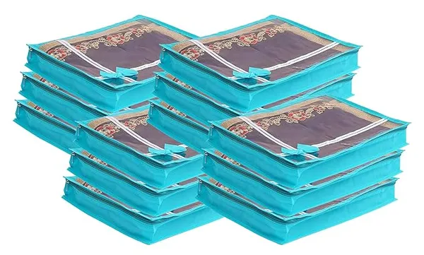 Pack_Of_12_|_Non_Woven_Transparent_View_Flower_Design_Attractive_Bow_Saree_Cover_Bag_With_Stainless_Steel_Zip_Lock,_Cloth_Cover,_Wardrobe_Organizer_|_Sky