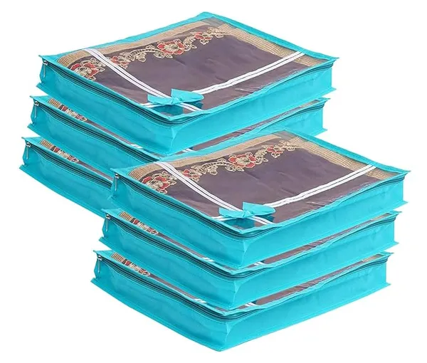 Pack_Of_6_|_Non_Woven_Transparent_View_Flower_Design_Attractive_Bow_Saree_Cover_Bag_With_Stainless_Steel_Zip_Lock,_Cloth_Cover,_Wardrobe_Organizer_|_Sky