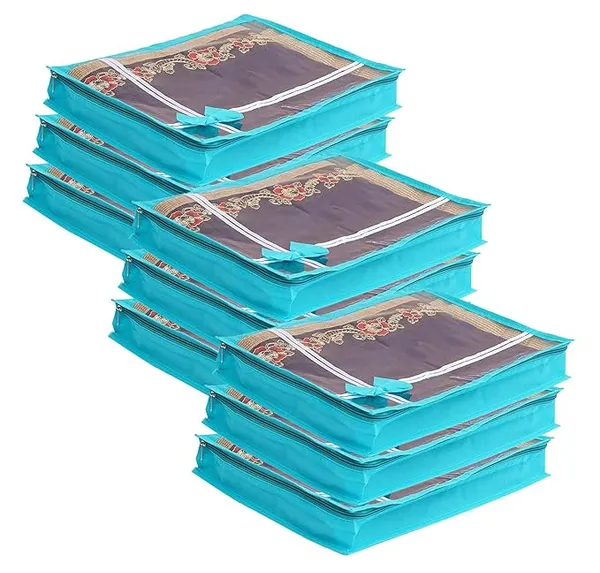Pack_Of_9_|_Non_Woven_Transparent_View_Flower_Design_Attractive_Bow_Saree_Cover_Bag_With_Stainless_Steel_Zip_Lock,_Cloth_Cover,_Wardrobe_Organizer_|_Sky