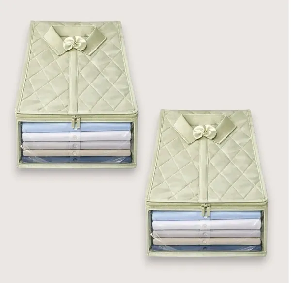 Quilted_Fabric_Shirt_Storage_Box_With_Transparent_Window_-_Beige/Cream_|_Pack_Of_2