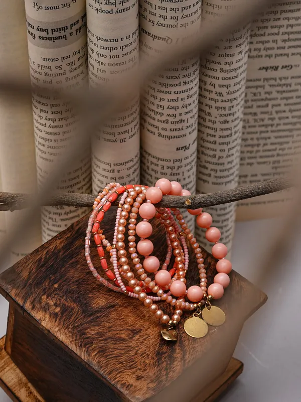Peach_Sorbet_Pastel_Beaded_Bracelet_Stack_Set