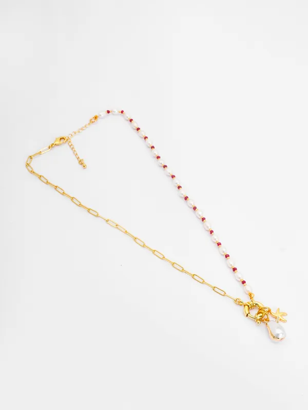 Basraa_Pearl_Ruby_Accent_Charm_Necklace_Dual_Chain_18K_Gold_Plated