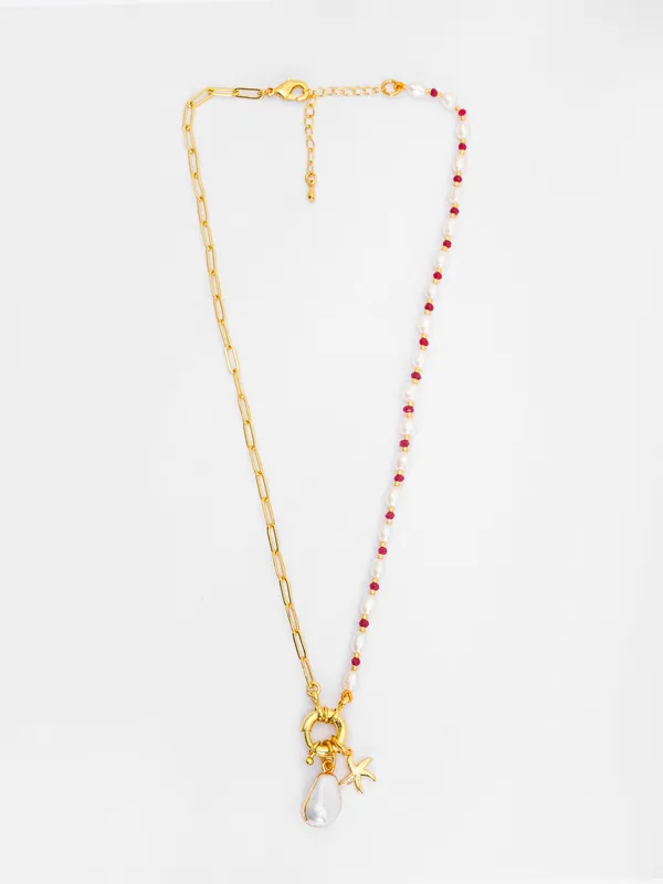 Basraa_Pearl_Ruby_Accent_Charm_Necklace_Dual_Chain_18K_Gold_Plated